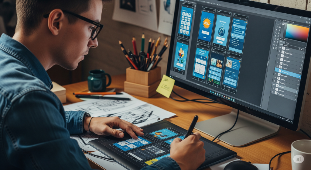 A designer developing a creative UI design